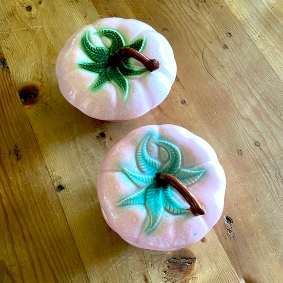 Two Vintage Strawberry Canisters USA Pottery - Picture 1 of 11